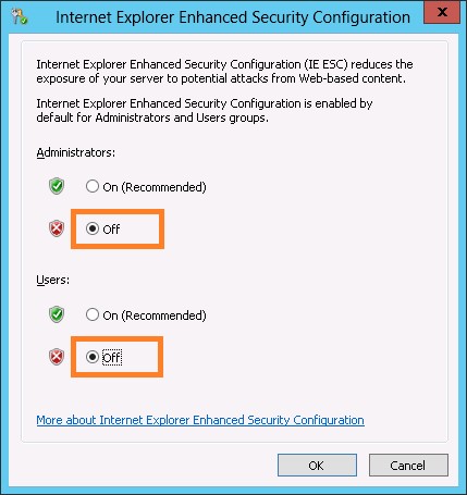 Конфигурацию усиленной безопасности Internet Explorer выключена