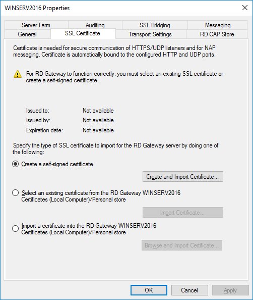 Вкладка SSL Certificate