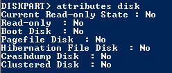 DISKART> attributes disk