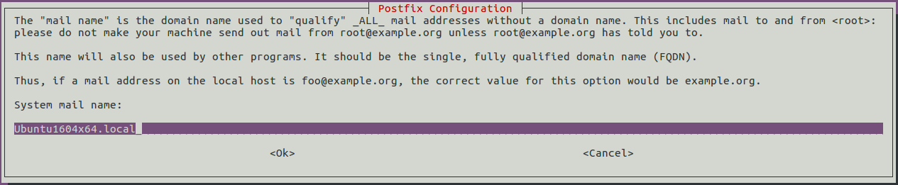 Postfix Configuration-System mail name