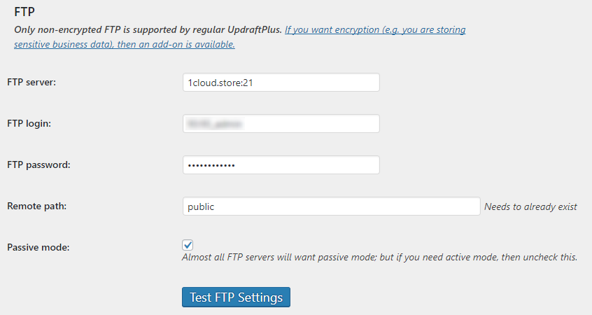 Test FTP Settings