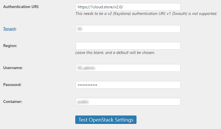 Test OpenStack Settings