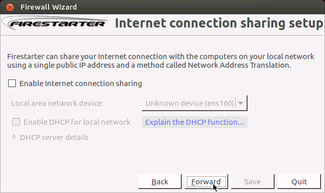 Internet connection sharing setup